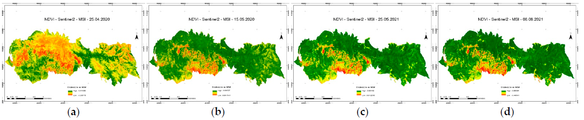 Figure 2: Maps of NDVI values